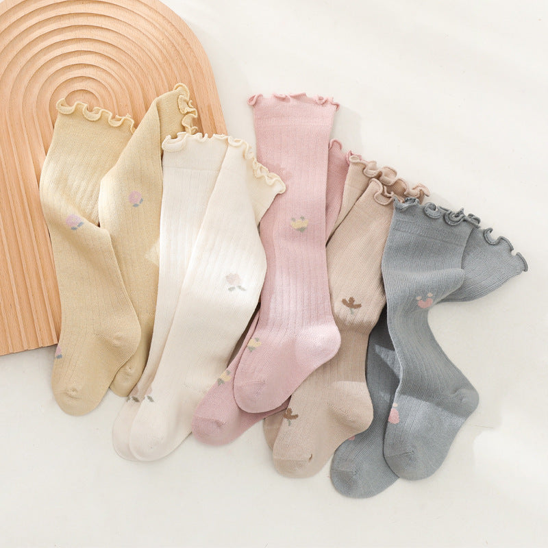 Babylon baby socks women's long tube baby kidskidskids high tube socks floral loose mouth newborn non-leg girl socks