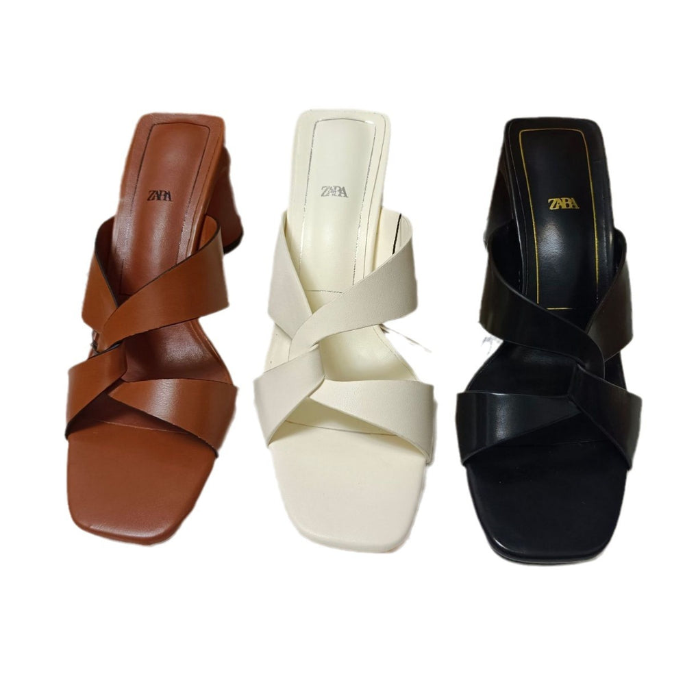 Spanish za brand 2024 summer new square toe outerwear cow leather versatile comfortable chunky heel high heel sandals and slippers for women