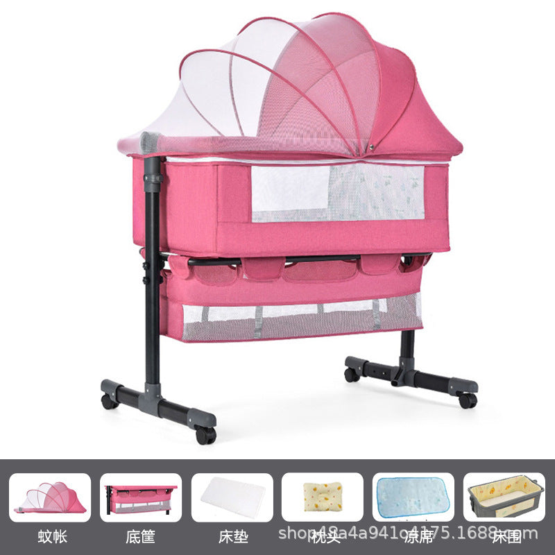 Newborn multifunctional crib convertible to big bed, baby bed, bassinet, foldable, mobile, adjustable height, portable