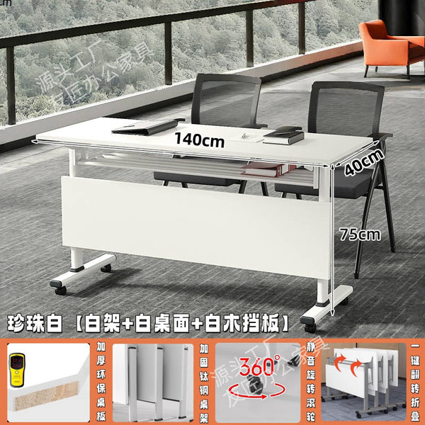 Folding training table conference table and chair combination with wheels flap table multi-functional mobile office strip table cp