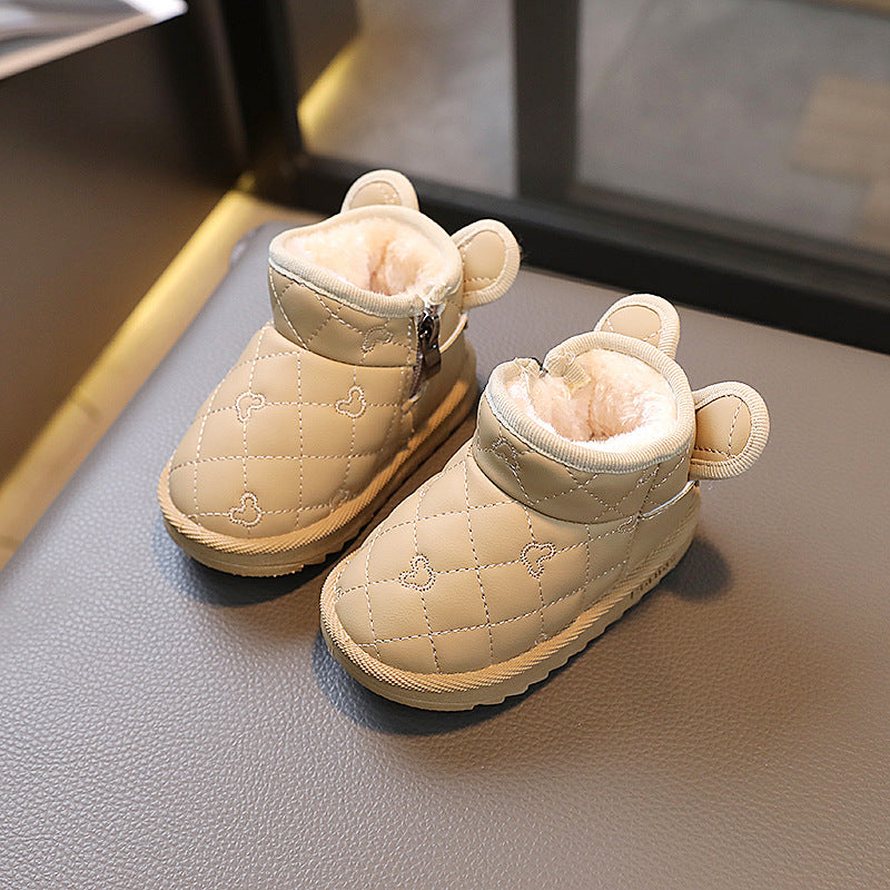 Baby snow boots winter style fleece-lined cotton shoes infant kids toddler shoes kids baby shoes k-style milk tea ears