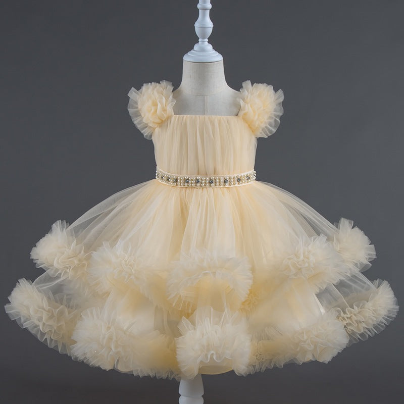 Performance catwalk girls birthday princess dress puffy skirt women's stage kids baby performance costume one year old dress model