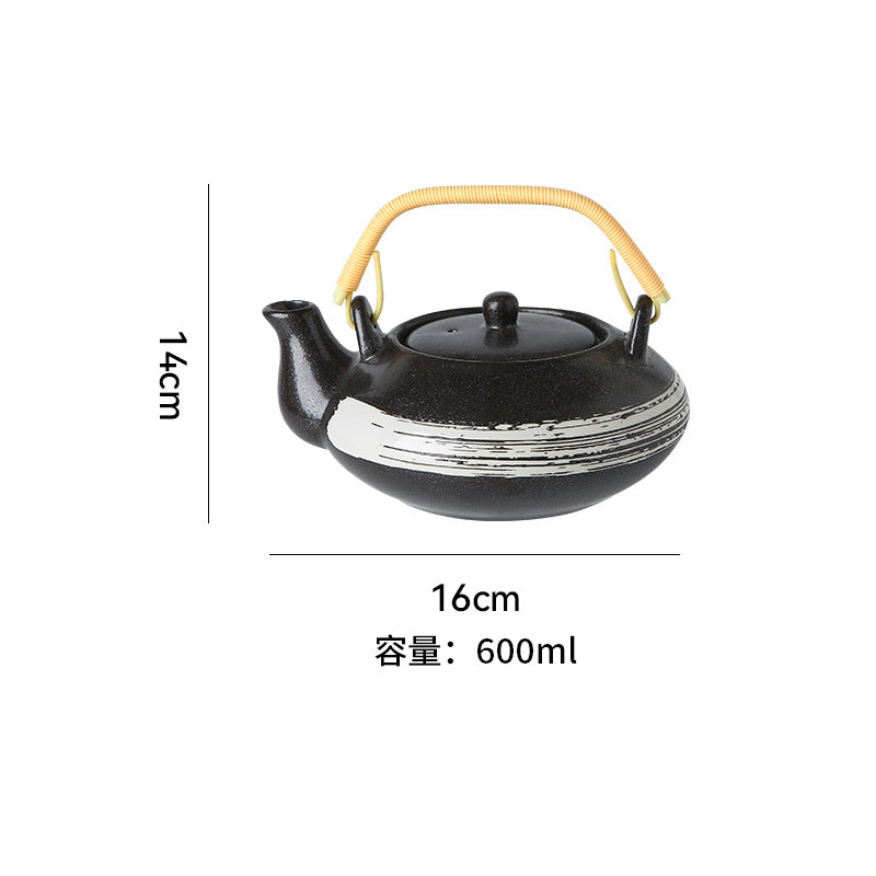 Japanese retro ceramic home tea maker tea cup single pot creative bamboo handle satchel tea set cold water kettle suit