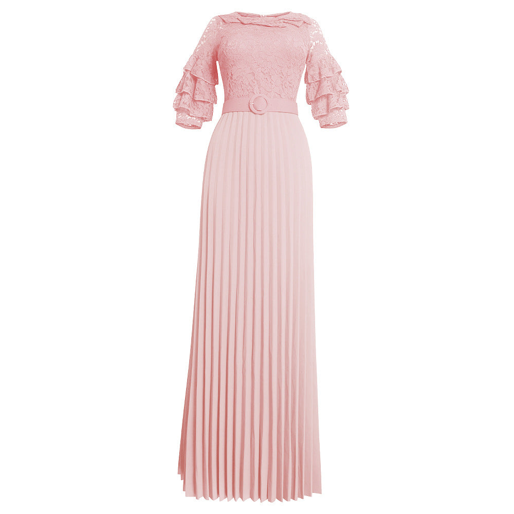 new european and american export evening gown,    lace maxi dress, african plus size pleated skirt