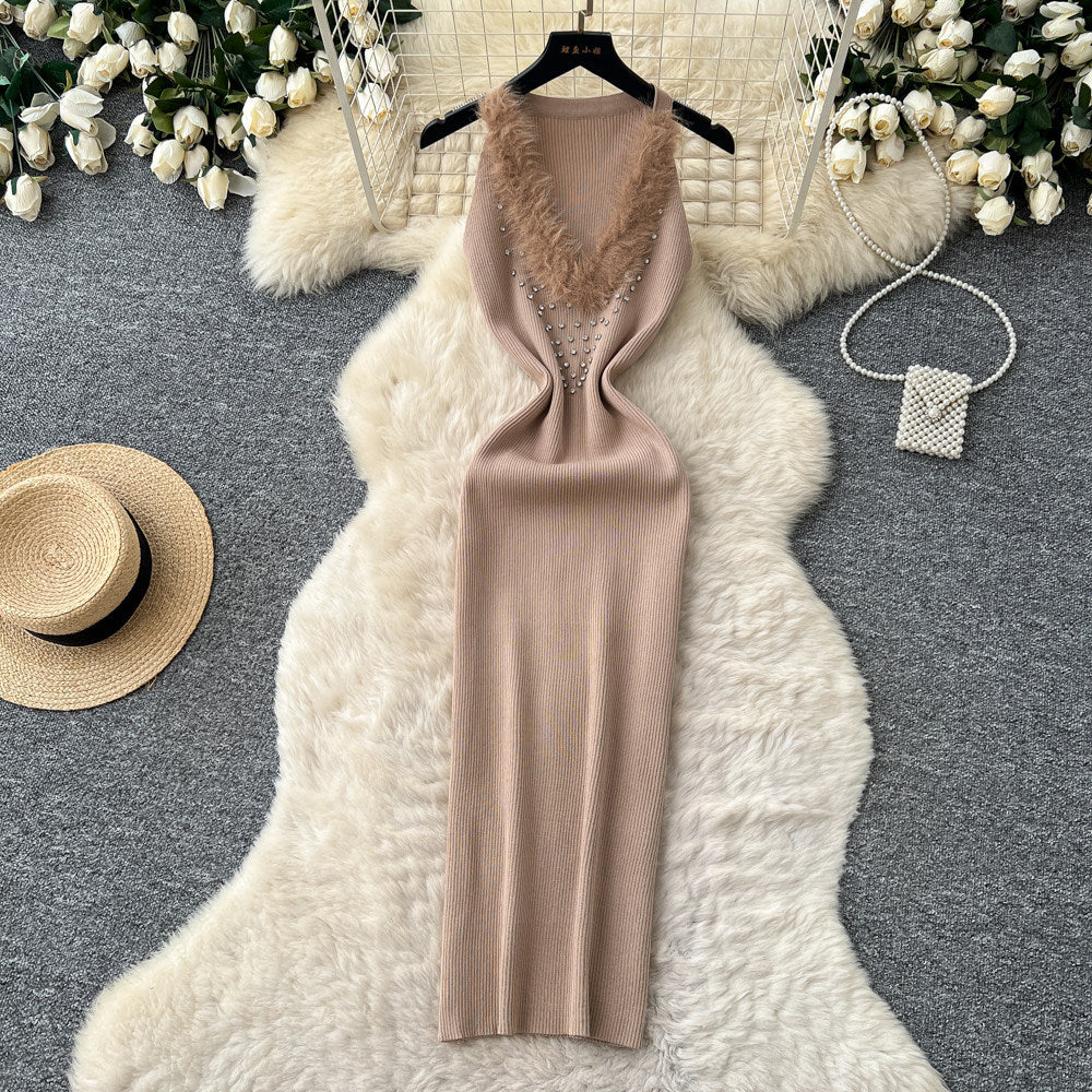 French riviera style halter sleeveless dress - women's summer cinched waist slimming tiered ruffle cake dress