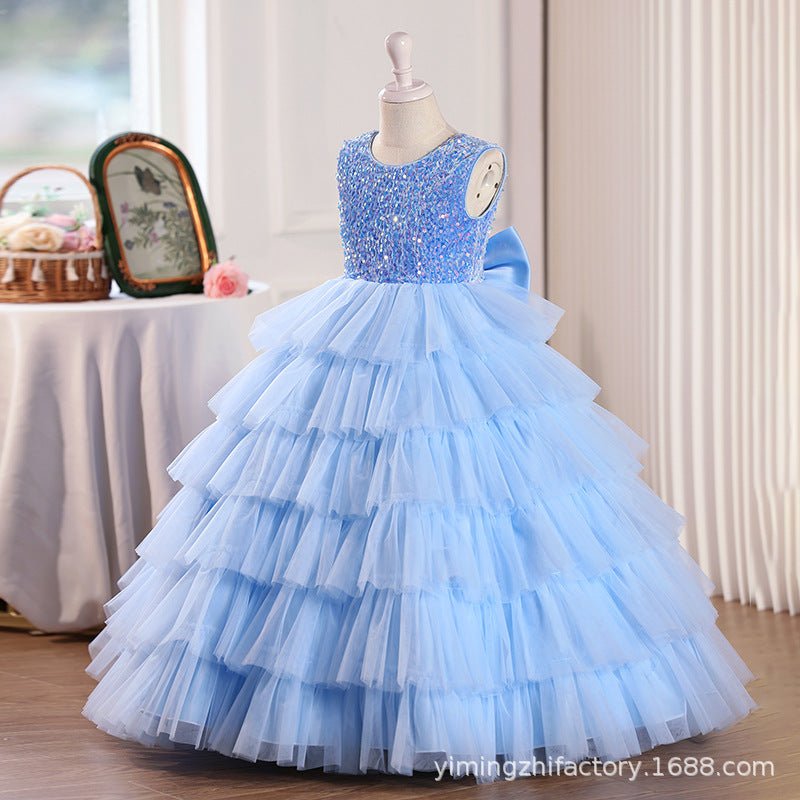 girls' dresses tulle cake skirt sequin patchwork flower girl wedding dress evening gown high-end ready-to-ship wholesale