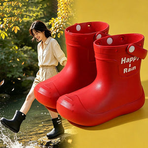 Adult women's non-slip rain boots, men's and women's, children's, cartoon rain boots, students going to school, family with handles, waterproof rubber shoes