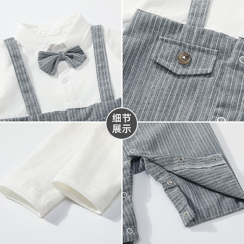 Baby clothes boys' romper two-tone grey gentleman long sleeve first birthday outfit pure cotton