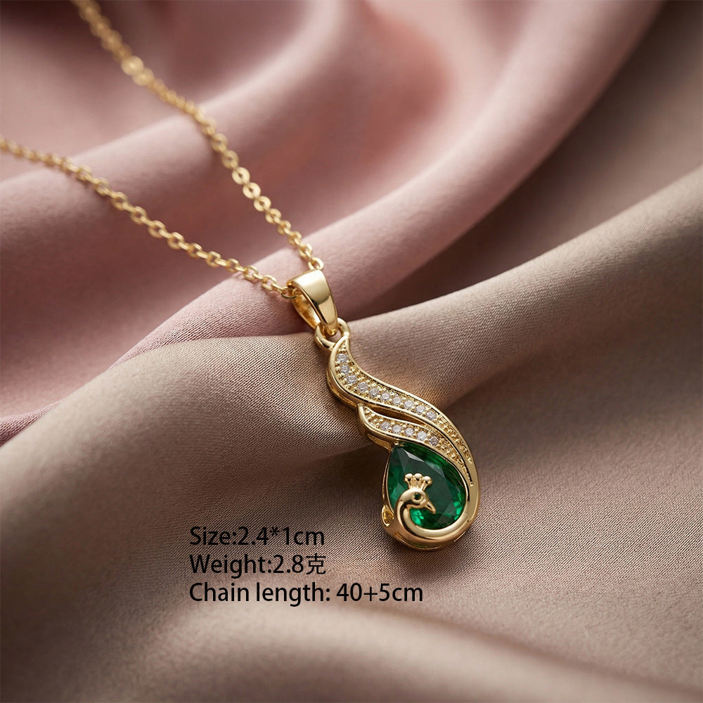 Stylishaccessible luxuryfashionbest selling copper inlaid zirconium phoenix necklace women's casualeasiest for match non-fading elegant collarbone chain earrings