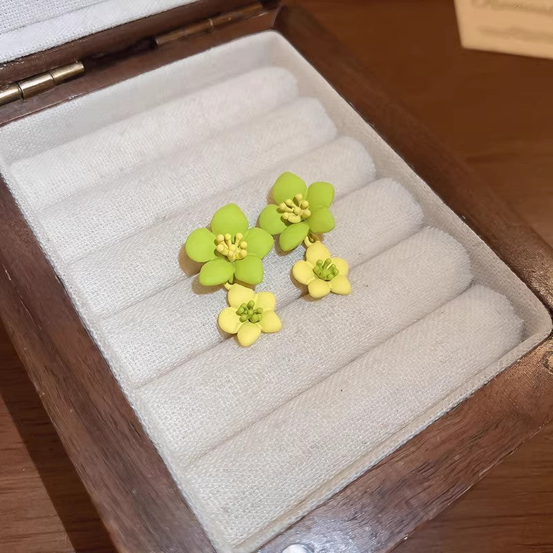 Zhao lusi's same style earrings green flower earrings earrings earrings 2026 spring and summer new arrival small fresh jewelry for women