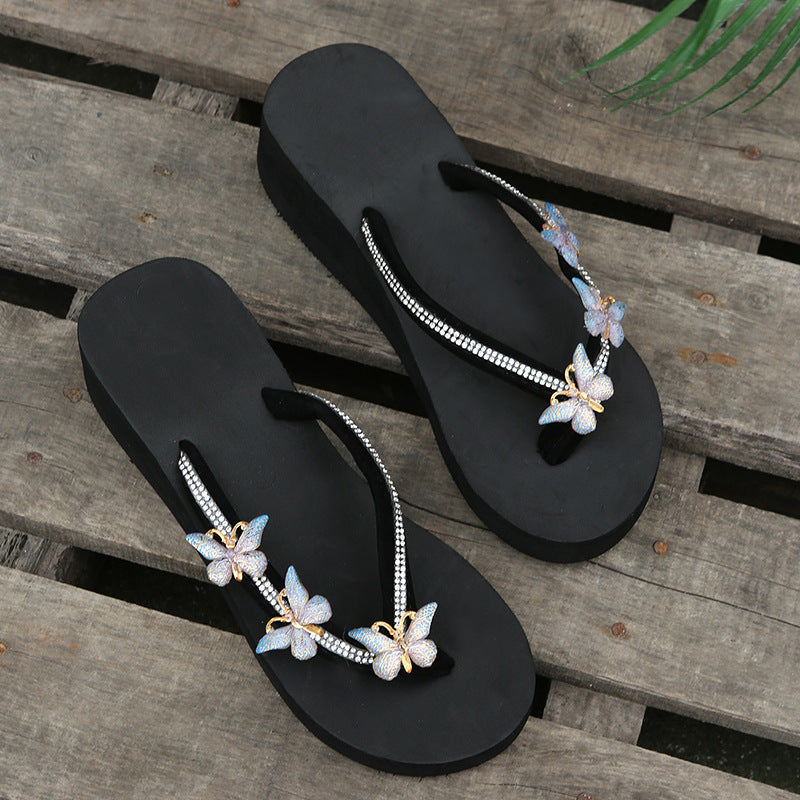 women's herringbone sandals and slippers, 2025 summer new arrivals, european and american style, butterfly design, plus size, foreign trade wedge heel platform sandals and slippers for women