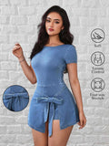 Amazon tiktok pinduoduo export cross-border fashion tie waist fake two-piece denim skirts