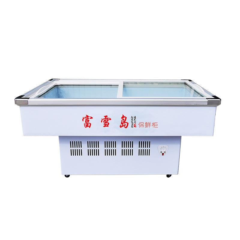 Fuxue island freezer commercial horizontal seafood display cabinet fresh refrigeration and freezing ordering bbq skewers freezer copper pipe
