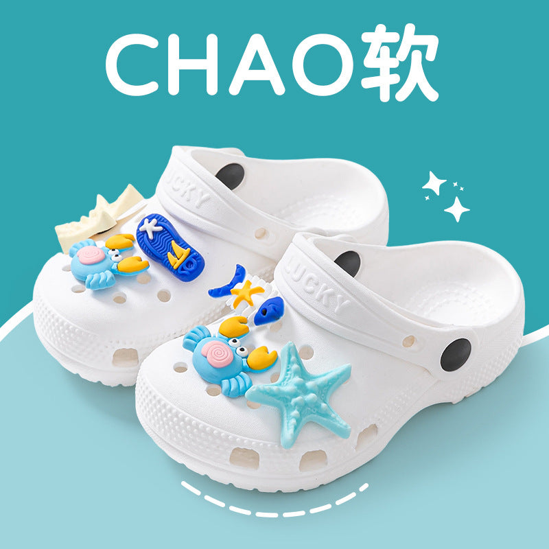 "cloud-like comfort: boys' and girls' cartoon clogs - thick-soled, non-slip, outdoor sandals for kids - new summer collection"