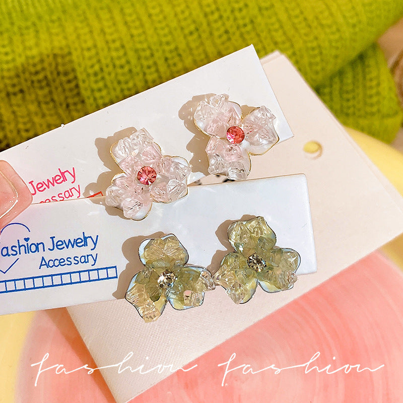 Super sparkly pink gradient zircon flower stud earrings - women's 2026 new arrival, hot spring/summer style, high-end elegant earrings