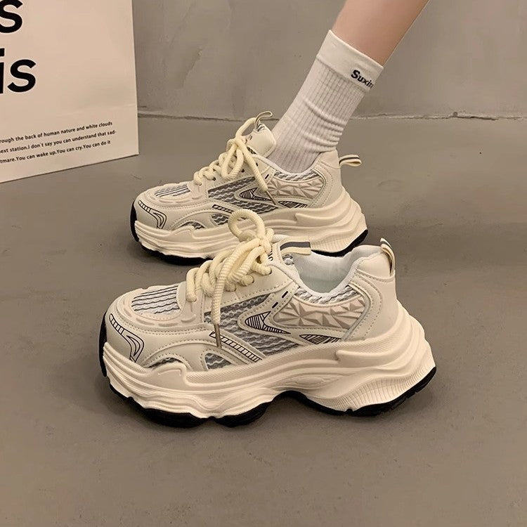 Best selling thick sole dad shoes women's height increasing easiest for match casual shoes 2025new arrivalspring & fall breathable silver sports shoes