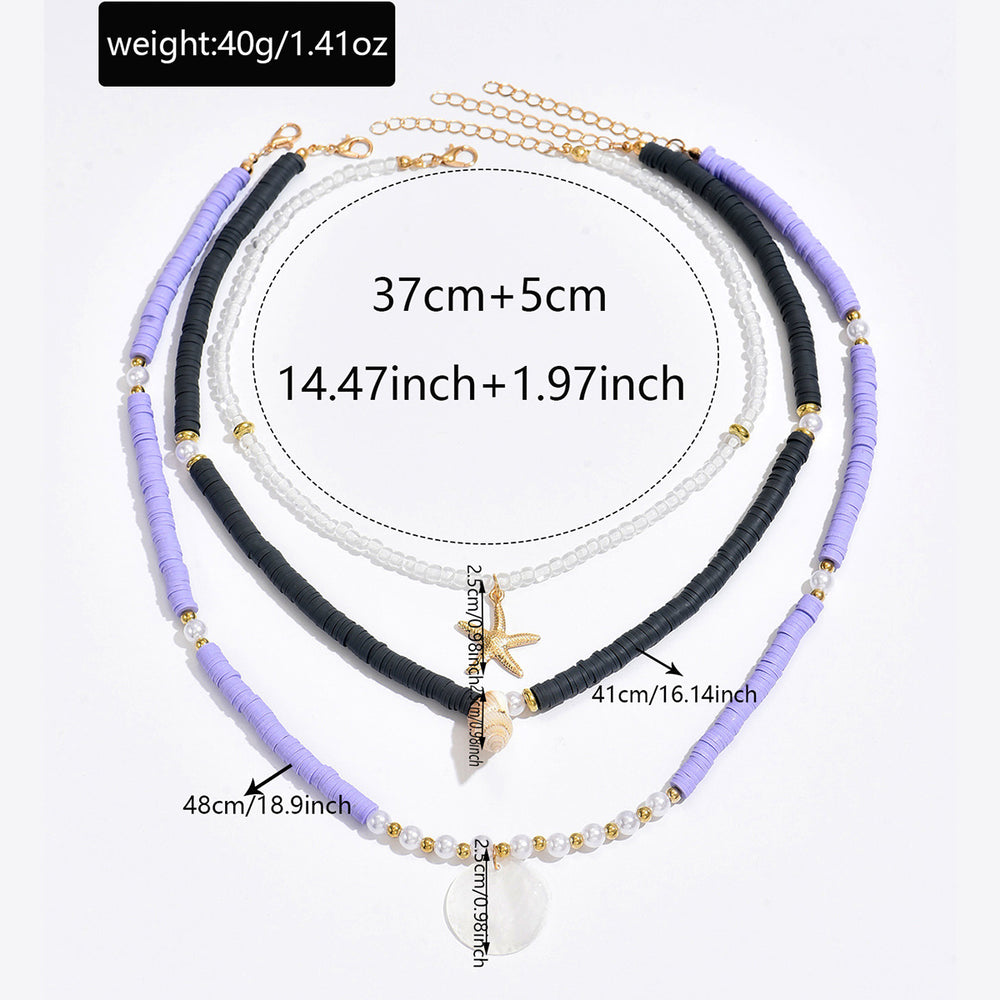 Wholesale polymer clay pearl necklaces - european & american bohemian purple beaded accessories - ocean-inspired starfish layered necklaces for women