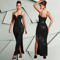 C7207 cross-border   fashion women's hot diamond slim sexy arm slit dress
