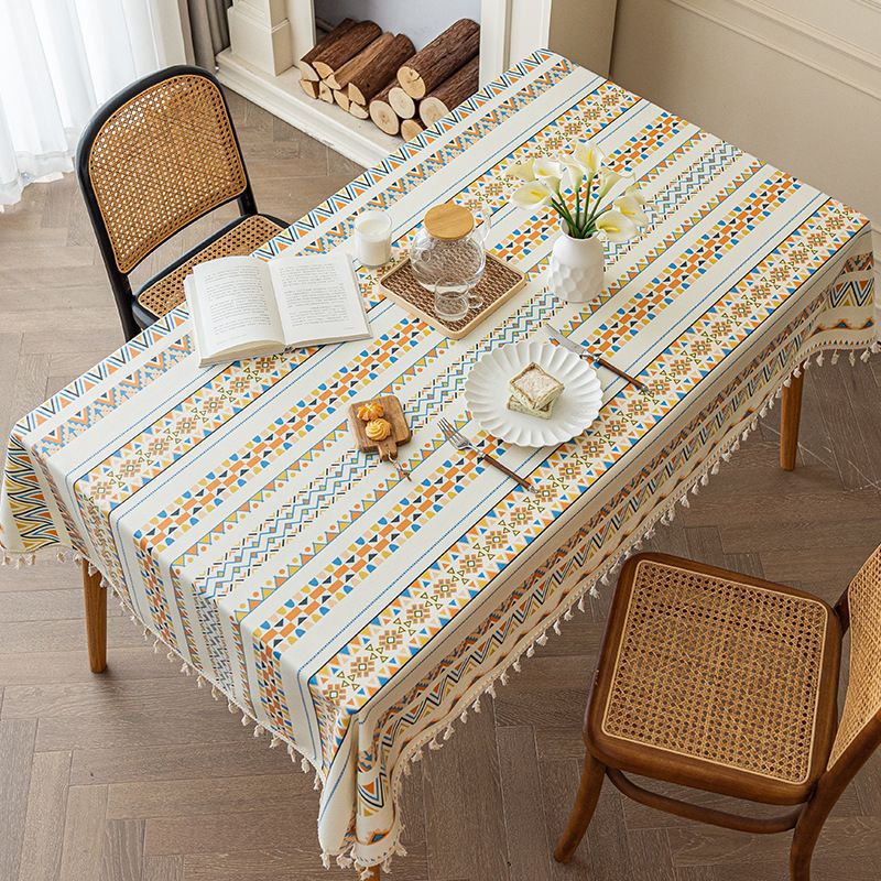 Bohemian nordic style tablecloth - cotton linen, no-wash, ethnic design, rectangular with tassels, camping tablecloth, waterproof and oil-resistant