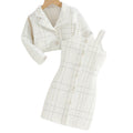 European style tweed girl's camisole set - turn-down collar long sleeve jacket & plaid autumn french two-piece dress