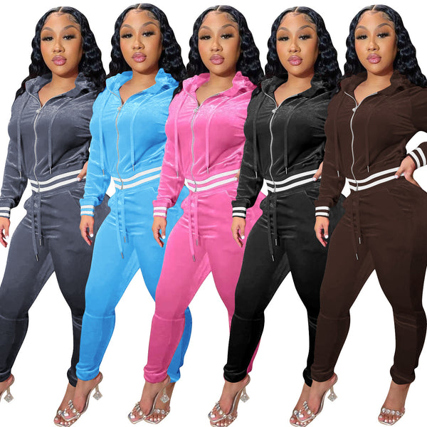 YD8769-D12 European and American women's clothing,  new models, fashionable non-inverted velvet, threaded two-piece set,  women's clothing