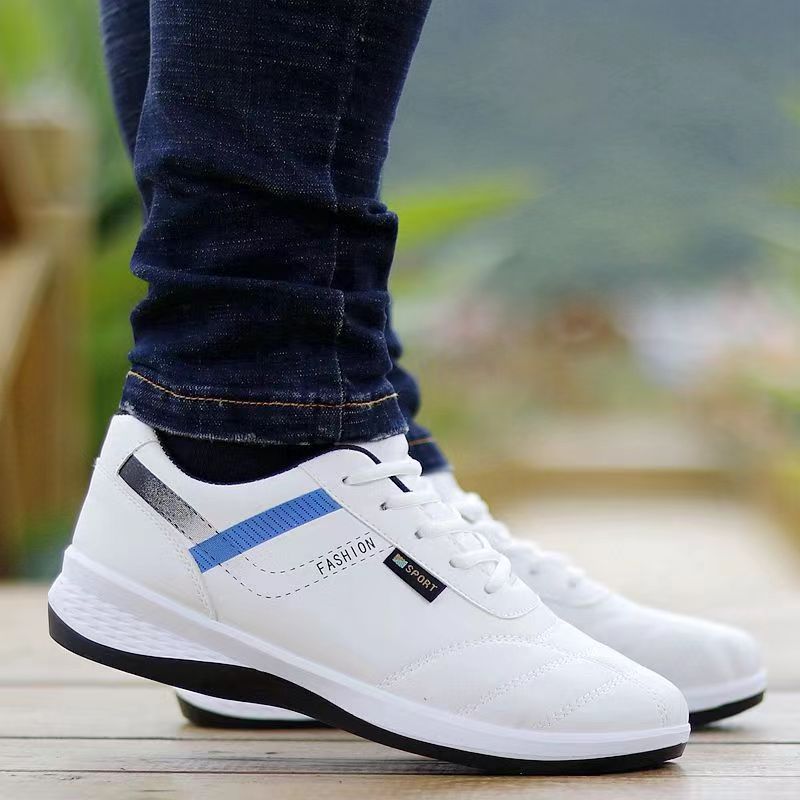 Spring/summer new men's leather shoes - versatile korean style, british fashion, trendy men's business casual shoes with hidden wedge heel and lace-up closure