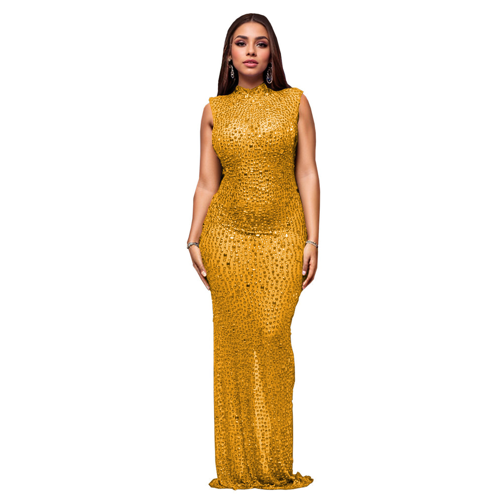 C7113 cross-border   fashion women's hotfix rhinestone sexy bodycon mini dress