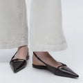 Summer new korean style women's black pointed-toe peep-toe ankle strap open-back french minimalist casual sandals, size 42