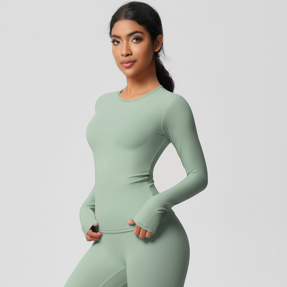 nude feel brushed yoga top - quick-dry, compression fit, long sleeve activewear for running and fitness