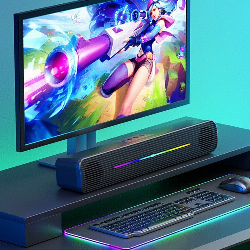 Soundbar rgb color light desktop speaker computer long bass multimedia wireless bluetooth audio