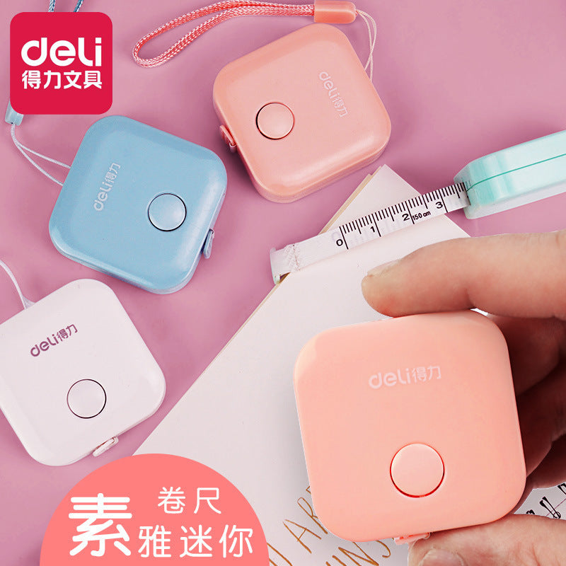 Deli 79650 square portable male-English double-sided graduated solid-color leather tape measure, ruler to measure measurements
