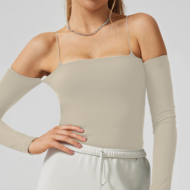 One shoulder autumn wear new arrival women's sports long sleeves t-shirt yoga wear tight dance outwear thin fitness wear