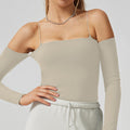 One shoulder autumn wear new arrival women's sports long sleeves t-shirt yoga wear tight dance outwear thin fitness wear