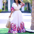 C8522 independent station european and american clothing summer new fashion v neck printing tops loose pants two-piece set export suit