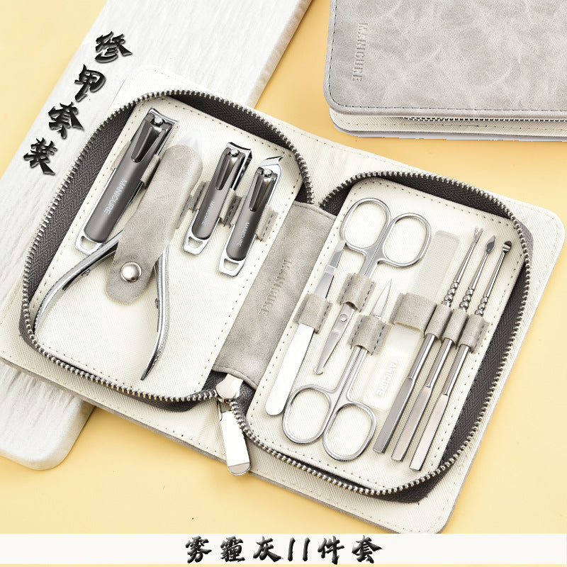 New stainless steel nail clipper set, 7-piece manicure tool kit with premium leather case - wholesale