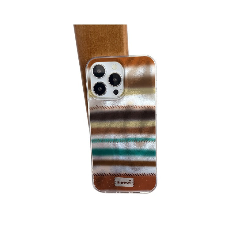 Colorful striped tin foil case suitable for apple 17promax mobile phone case streamer iphone16/13 frosted hard case