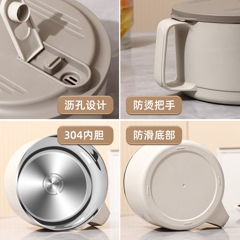 Student instant noodle bowl 304 stainless steel dormitory lunch box large capacity drainable round rice instant noodle bowl gift