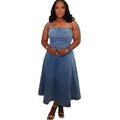 European and american style women's denim dress - new fashionable and sexy backless suspender maxi dress -  cross-border sourcing