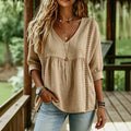 pastoral style linen doll tops side embroiderv neck three-quarter puff sleeves looseslimming lookshirt