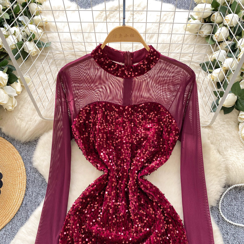 Accessible luxury diamond quiltedknittingdress women's elegant round neck silm short stretch wrap skirt sleeveless vest skirt