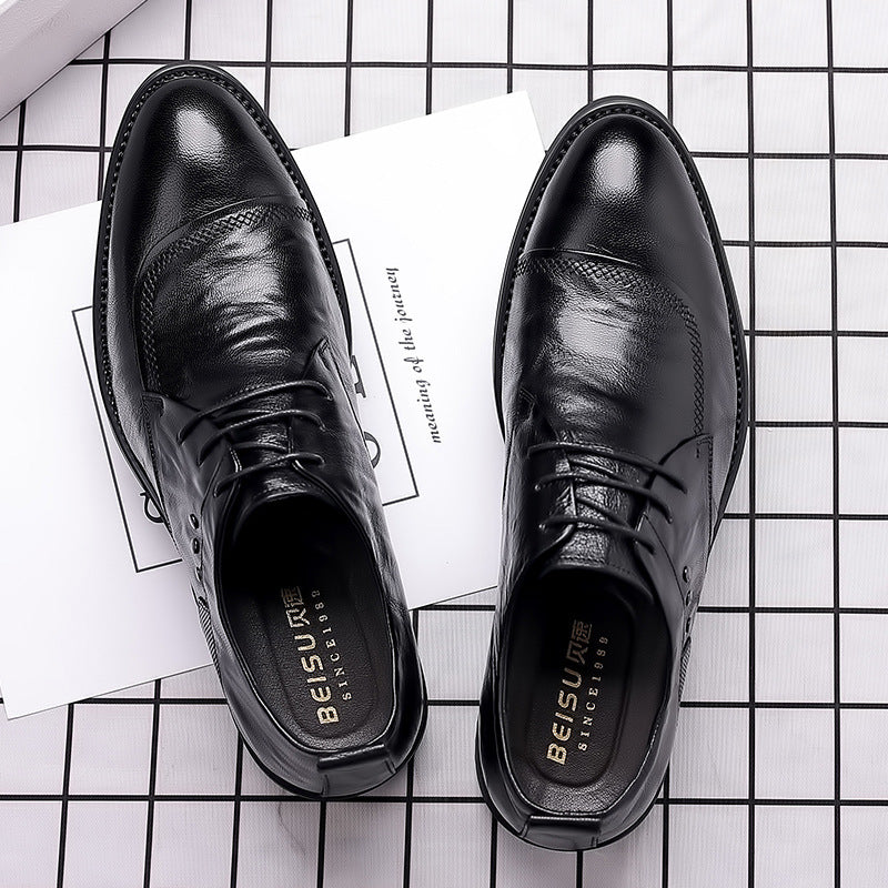 Men's leather dress shoes - business, formal, casual - live stream, cross-border, korean style, british style, soft sole, breathable, youth, groom, wedding shoes