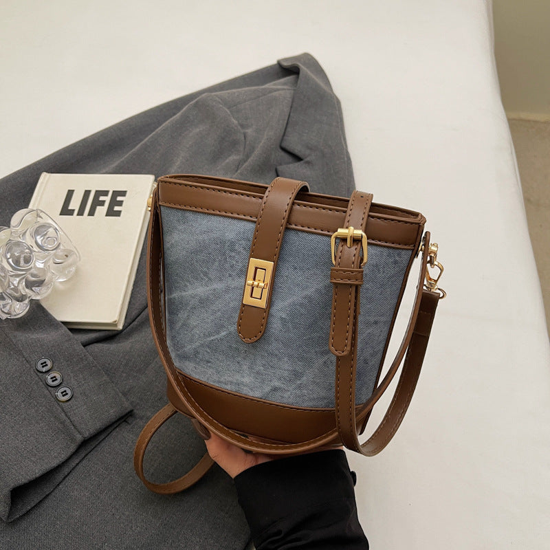ins texture handbag women's 2025 new fashion small bag retro bucket bag shoulder bag messenger bag