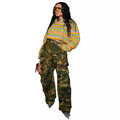 European and american style camouflage pants -  cross-border women's winter new arrivals - street fashion multi-pocket straight-leg jeans