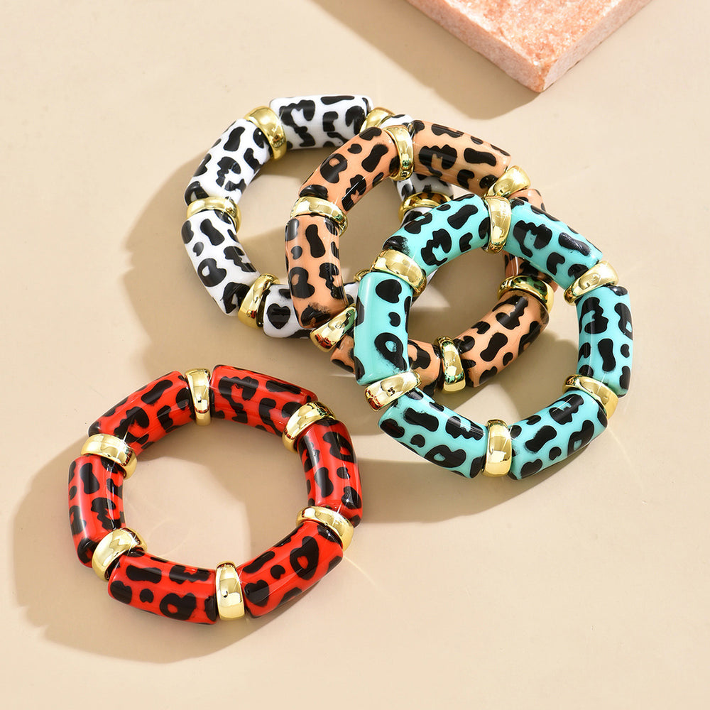 Leopard print acrylic bracelet wholesale - european and american style, edgy & sweet, statement jewelry, high-end aesthetic, color block stretch bracelet