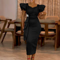 D3310 new arrival: cross-border  fashionable & elegant ruffle solid color bodycon african dress