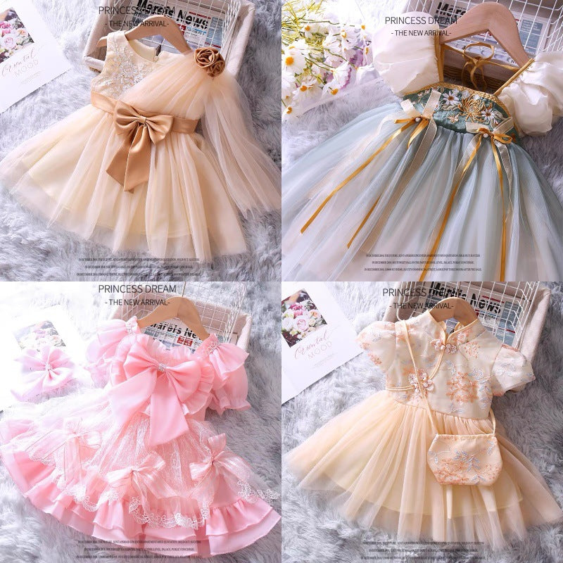 summer collection: little girl's dress - ethereal tulle princess style tutu dress for baby girls, kids' bubble sleeve dress