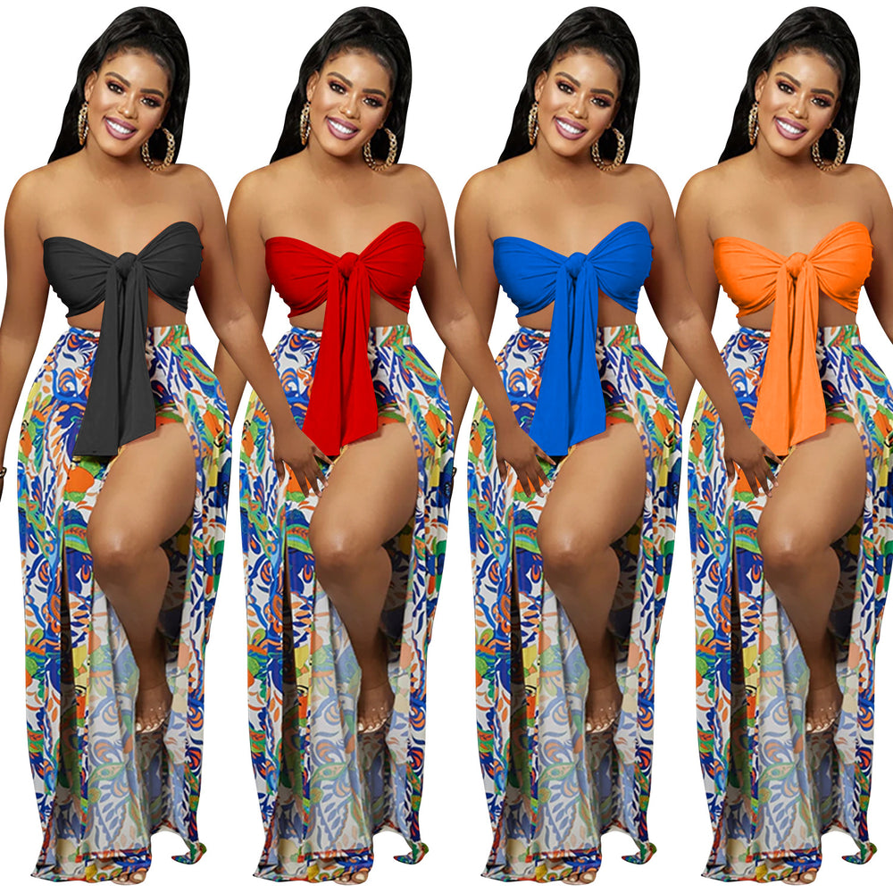 C5815 cross-border fashion two-piece set: bandeau top & backless printed slit pants - new arrivals for  &  (us/europe)