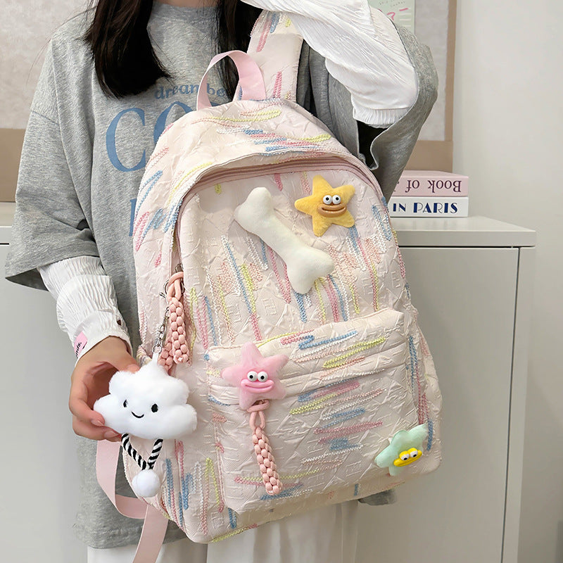 School bag backpack Korean version of girls' high-value school bag color striped casual backpack cute girl travel bag