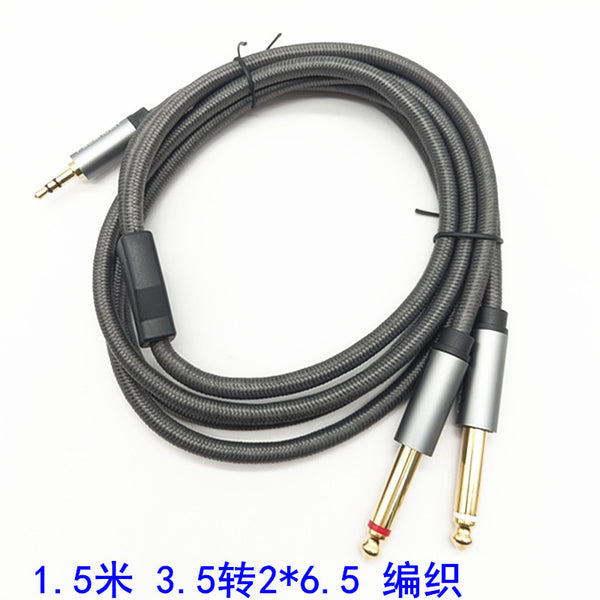Woven mesh 3.5 rpm double 6.5 audio cable 3.5 pair double 6.35 cable, mixer cable, gold-plated aluminum shell