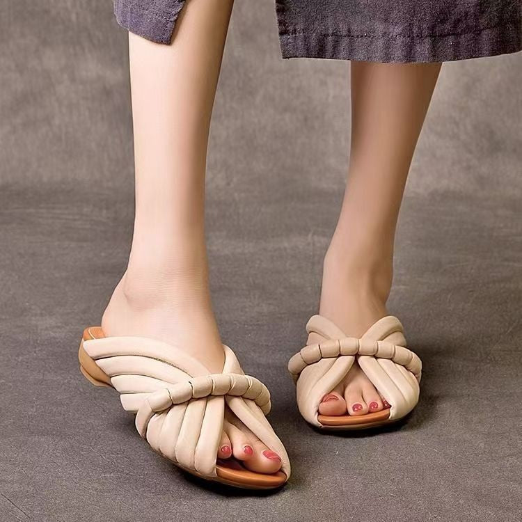 New fish mouth sandals & slippers for women - 2026 summer collection: retro, mori girl style, unique design, low heel leather slippers for outdoor wear